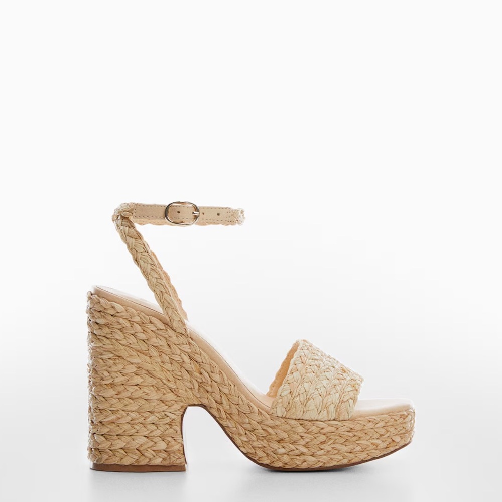 Mango Tan Woven Wedges - sandalias trenzadas rafia